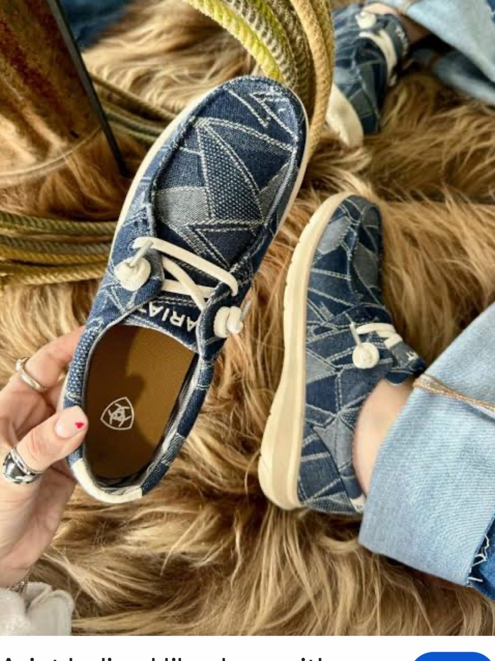 Ariat Women's Patchwork Denim Boat Shoes in Blue and White